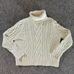 Lands' End Cable Knit Turtleneck Sweater - Ivory
